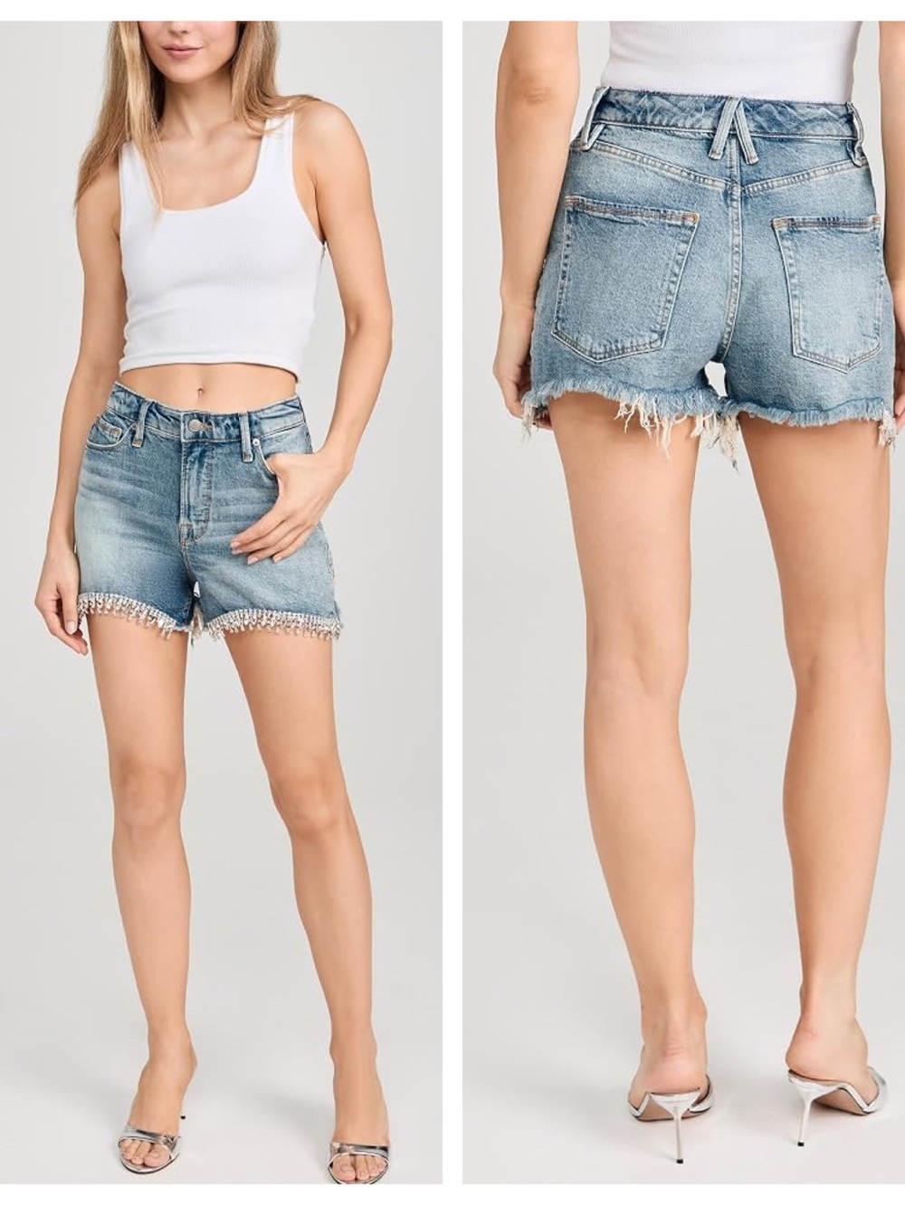 Good American Bombshell Diamond Rhinestone Embellished Jean Shorts in Indigo 357